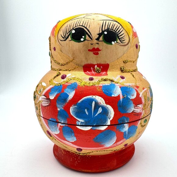 Hand-Painted Russian Matryoshka 4-Piece Wood Nesting Dolls Set Floral Design - Picture 6 of 15